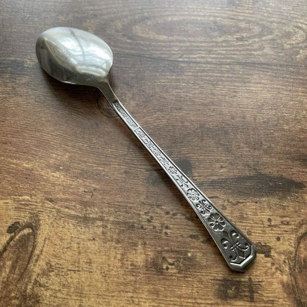 Interpur Florenz Dinner Place Oval Soup Spoon Set of 6 Vintage Stainless Steel